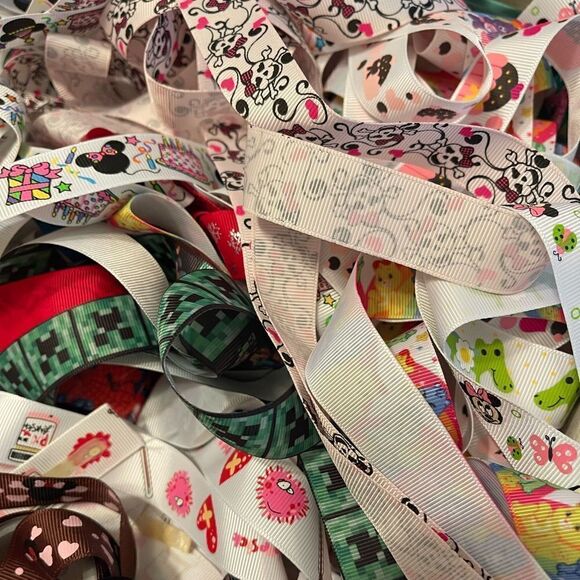 20 yards of 1-yard cut random ribbons NEW printed grosgrain 7/8” 1” bows variety - Picture 3 of 16